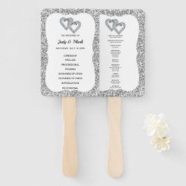 Silver Glitzer Diamond Hearts Wedding Program Fans Fächer
