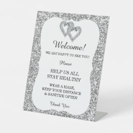 Silver Glitzer Diamond Hearts Wedding Safety Sockelschild