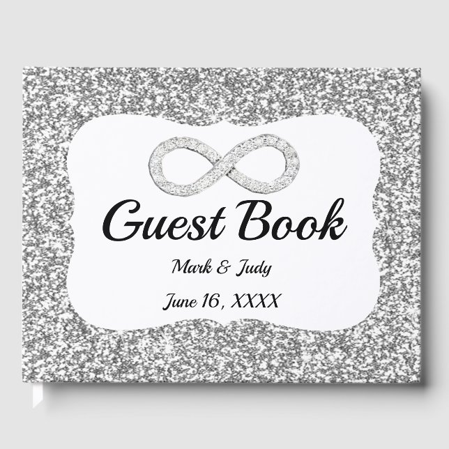 Silver Glitzer Diamond Infinity Wedding Gästebuch (Vorderseite)