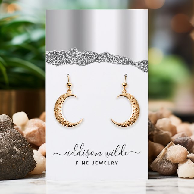 Silver Glitzer Diamond Jewelier Earring Display Visitenkarte (Von Creator hochgeladen)