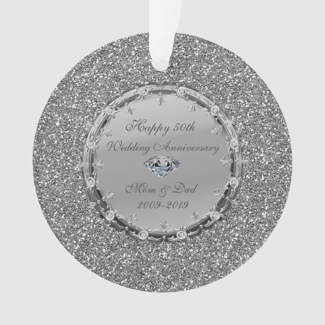 Silver Glitzer Diamonds 50. Hochzeitstag Ornament (Vorderseite)
