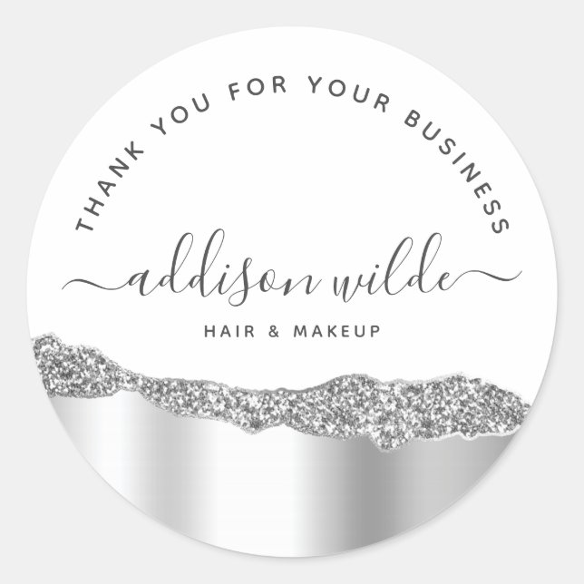 Silver Glitzer Diamonds Business Vielen Dank Runder Aufkleber (Vorderseite)
