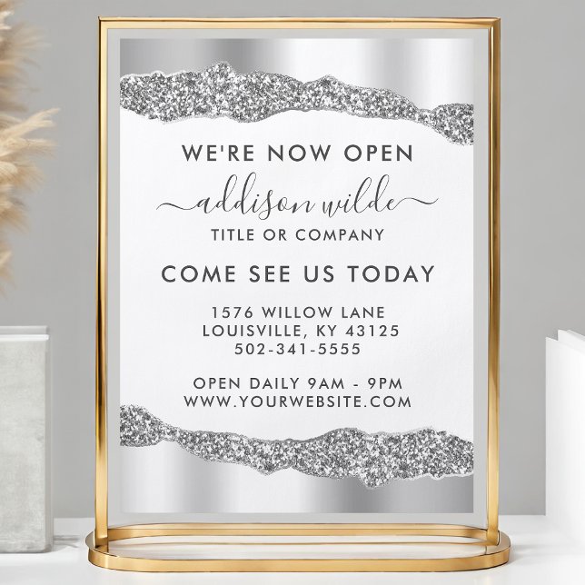 Silver Glitzer Diamonds Glam Business Opening Flyer (Von Creator hochgeladen)