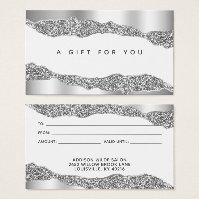 Silver Glitzer Diamonds Glam Gift Card (Vorne & Hinten)