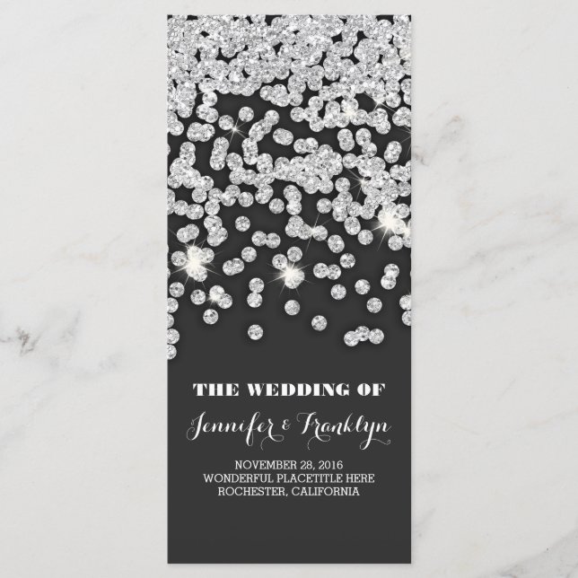 Silver Glitzer Diamonds Hochzeitsprogramme Programm (Vorderseite)