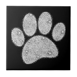 Silver Glitzer Dog Pawprint Fliese