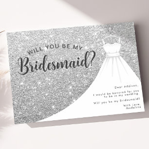 Silver Glitzer Dress wirst du meine Bridesmaid sei Einladung