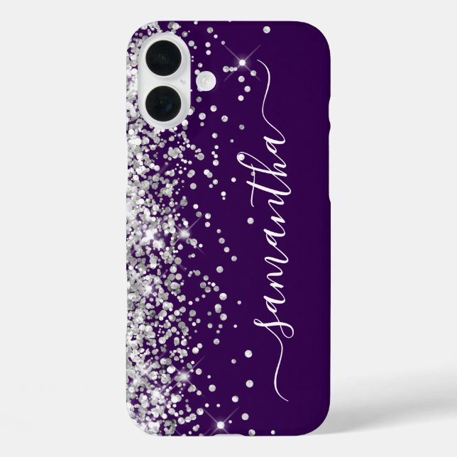 Silver Glitzer Dunkle Lila Mädchensignatur iPhone 16 Plus Hülle (Rückseite)