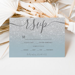 Silver Glitzer dusty blue script uAwg RSVP Karte