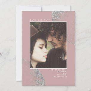 Silver Glitzer Dusty Pink Save the Date Foto