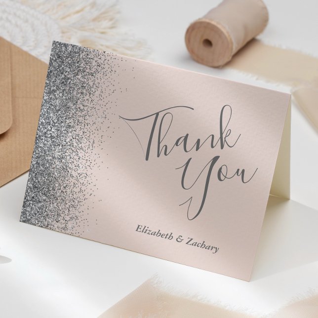 Silver Glitzer Edge Blush Pink Wedding Vielen Dank Karte (Von Creator hochgeladen)
