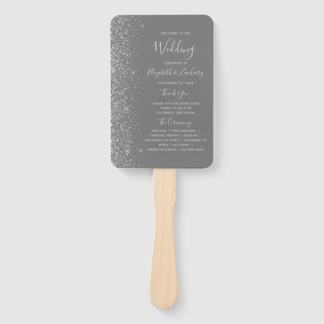 Silver Glitzer Edge Gray Wedding Program Fächer (Vorderseite)