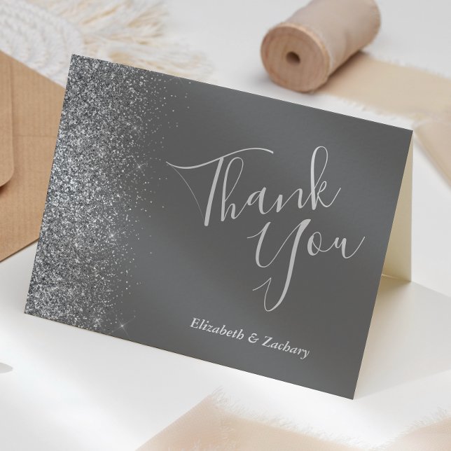 Silver Glitzer Edge Gray Wedding Vielen Dank Karte (Von Creator hochgeladen)