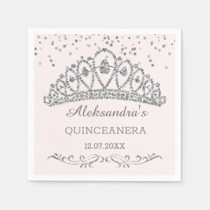Silver Glitzer Effekt Tiara, Konfetti Quinceanera Serviette