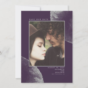 Silver Glitzer Eggplant Lila Save the Date Foto