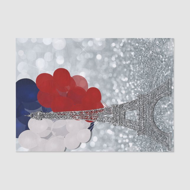 Silver Glitzer Eiffel Tower Red White Blue Party Seidenpapier (Vorderseite)