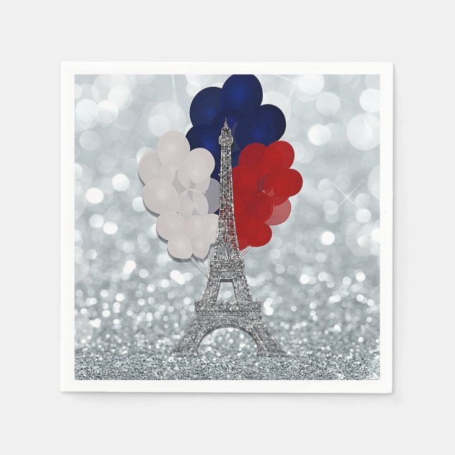 Silver Glitzer Eiffel Tower Red White Blue Party Serviette (Vorderseite)