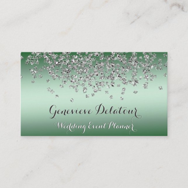 Silver Glitzer Eleganter Emerald Event Planner Visitenkarte (Vorderseite)