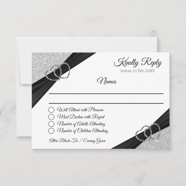 Silver Glitzer Enclosure Card RSVP Karte (Vorderseite)