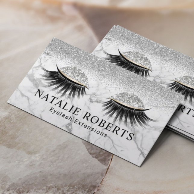Silver Glitzer Eyelash Modern Marble Makeup Artist Visitenkarte (Von Creator hochgeladen)