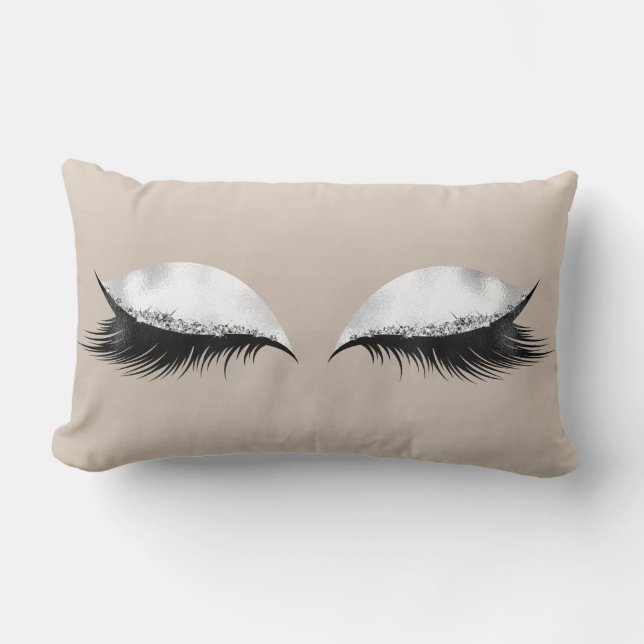 Silver Glitzer Eyes Makeup Ivory Beige Weiß Grau Lendenkissen (Vorderseite)