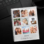 Silver Glitzer Family Foto Collage Monogramm 2025 Planer<br><div class="desc">Machen Sie Ihr eigenes Foto als Geschenk für Ihre Mutter, Ehefrau oder sich selbst. Nutzen Sie vier, neun Ihrer Lieblings-Fotos Ihrer Familie, Freunden, Traumreiseziel oder Haustier! Personalisieren und fügen Sie einen Namen und ein Jahr. Der Name ist mit einem modernen handgeschriebenen Stilskript geschrieben. Ein Imitat silber metallisch aussehender Hintergrund. Dekoriert...</div>