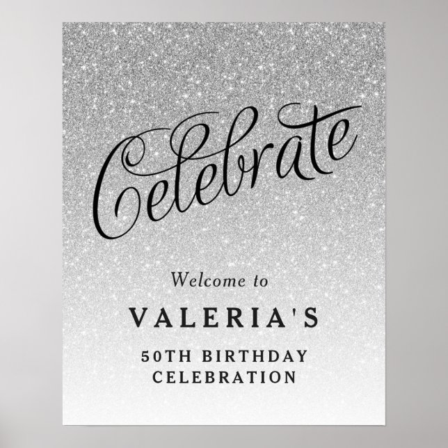 Silver Glitzer feiert individuelle Begrüßung Poster (Vorne)