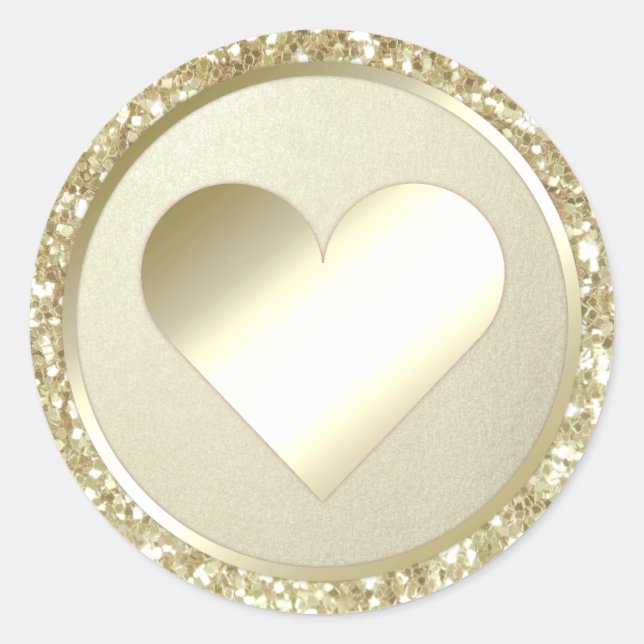 Silver Glitzer Foil Heart Gastgeschenk Hochzeit En Runder Aufkleber (Vorderseite)