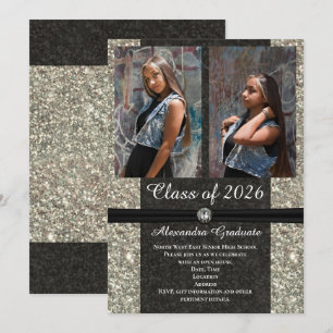 Silver Glitzer Foto Class of 2021 Abschluss Einladung