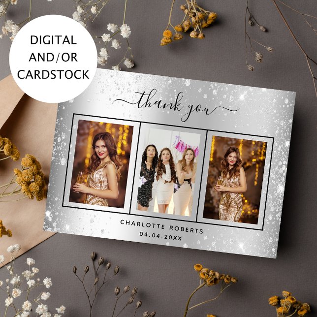 Silver Glitzer Foto Geburtstag Dankeschön Karte (Von Creator hochgeladen)