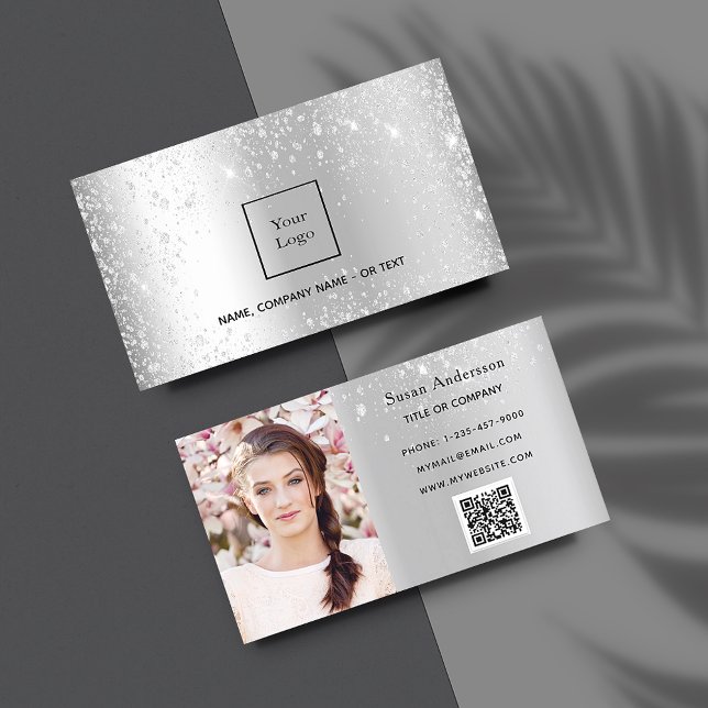 Silver Glitzer Foto Logo elegant QR-Code Visitenkarte (Von Creator hochgeladen)