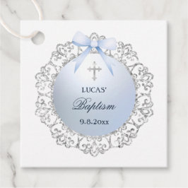 Silver Glitzer Frame Blue Bow Taufe Geschenkanhänger