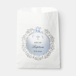 Silver Glitzer Frame Blue Bow Taufe Geschenktütchen
