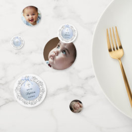 Silver Glitzer Frame Blue Bow Tauftisch Konfetti