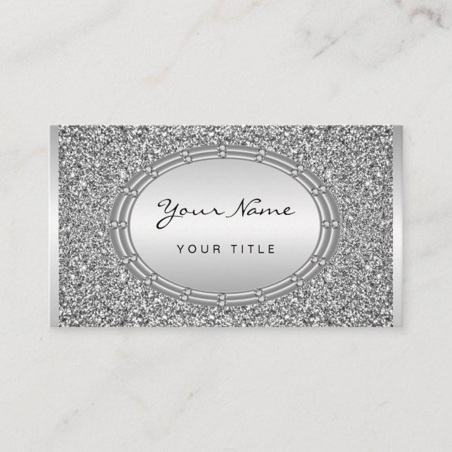 Silver Glitzer Frame Business Card Visitenkarte (Vorderseite)