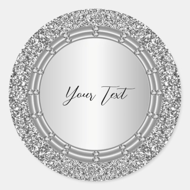 Silver Glitzer Frame Classic Round Aufkleber (Vorderseite)