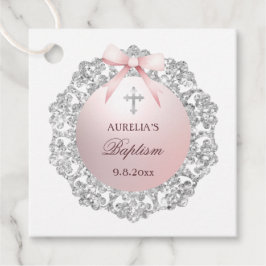 Silver Glitzer Frame Pink Bow Taufe Geschenkanhänger