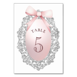 Silver Glitzer Frame Rosa Bow Tischnummer