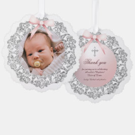 Silver Glitzer Frame Rosa Taufe Vielen Dank Ornament Karte