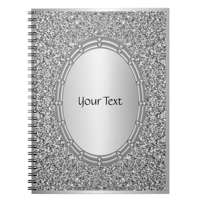 Silver Glitzer Frame Spiral Notebook Notizblock (Vorderseite)