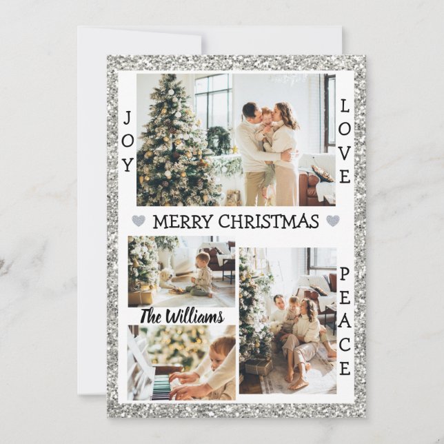 Silver Glitzer Freude Liebe Foto für Weihnachten (Vorderseite)