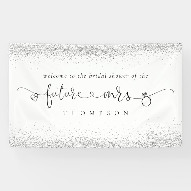 Silver Glitzer Future Mrs. Welcome Brautparty Banner (Horizontal)