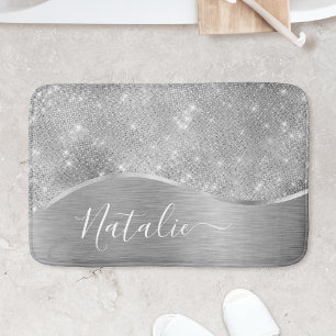 Silver Glitzer Glam Bling Personalisiert Metallic Badematte