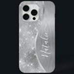 Silver Glitzer Glam Bling Personalisiert Metallic Case-Mate iPhone Hülle<br><div class="desc">Dieses silber gebürstete Metall und glamouröse Imitate Glitzer gemustert Handy Gehäuse mit Ihrem eigenen individuelle Name leicht personalisieren.</div>