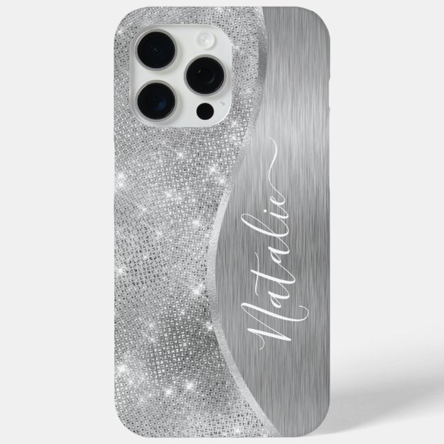 Silver Glitzer Glam Bling Personalisiert Metallic Case-Mate iPhone Hülle (Rückseite)