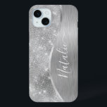 Silver Glitzer Glam Bling Personalisiert Metallic Case-Mate iPhone Hülle<br><div class="desc">Dieses silber gebürstete Metall und glamouröse Imitate Glitzer gemustert Handy Gehäuse mit Ihrem eigenen individuelle Name leicht personalisieren.</div>