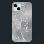 Silver Glitzer Glam Bling Personalisiert Metallic Case-Mate iPhone Hülle<br><div class="desc">Dieses silber gebürstete Metall und glamouröse Imitate Glitzer gemustert Handy Gehäuse mit Ihrem eigenen individuelle Name leicht personalisieren.</div>