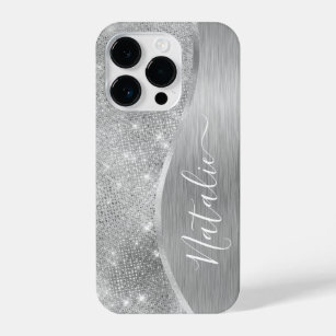 Silver Glitzer Glam Bling Personalisiert Metallic iPhone 14 Pro Hülle