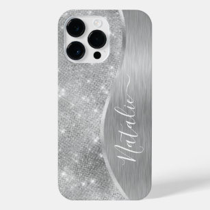 Silver Glitzer Glam Bling Personalisiert Metallic iPhone 14 Pro Max Hülle