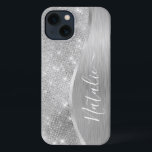 Silver Glitzer Glam Bling Personalisiert Metallic iPhone Hülle<br><div class="desc">Dieses silber gebürstete Metall und glamouröse Imitate Glitzer gemustert Handy Gehäuse mit Ihrem eigenen individuelle Name leicht personalisieren.</div>